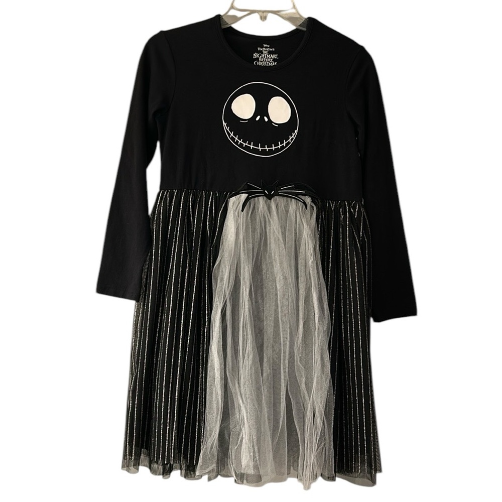 Nightmare Before Christmas Girlโs XL Long Sleeve Black Shimmery Tulle Dress
